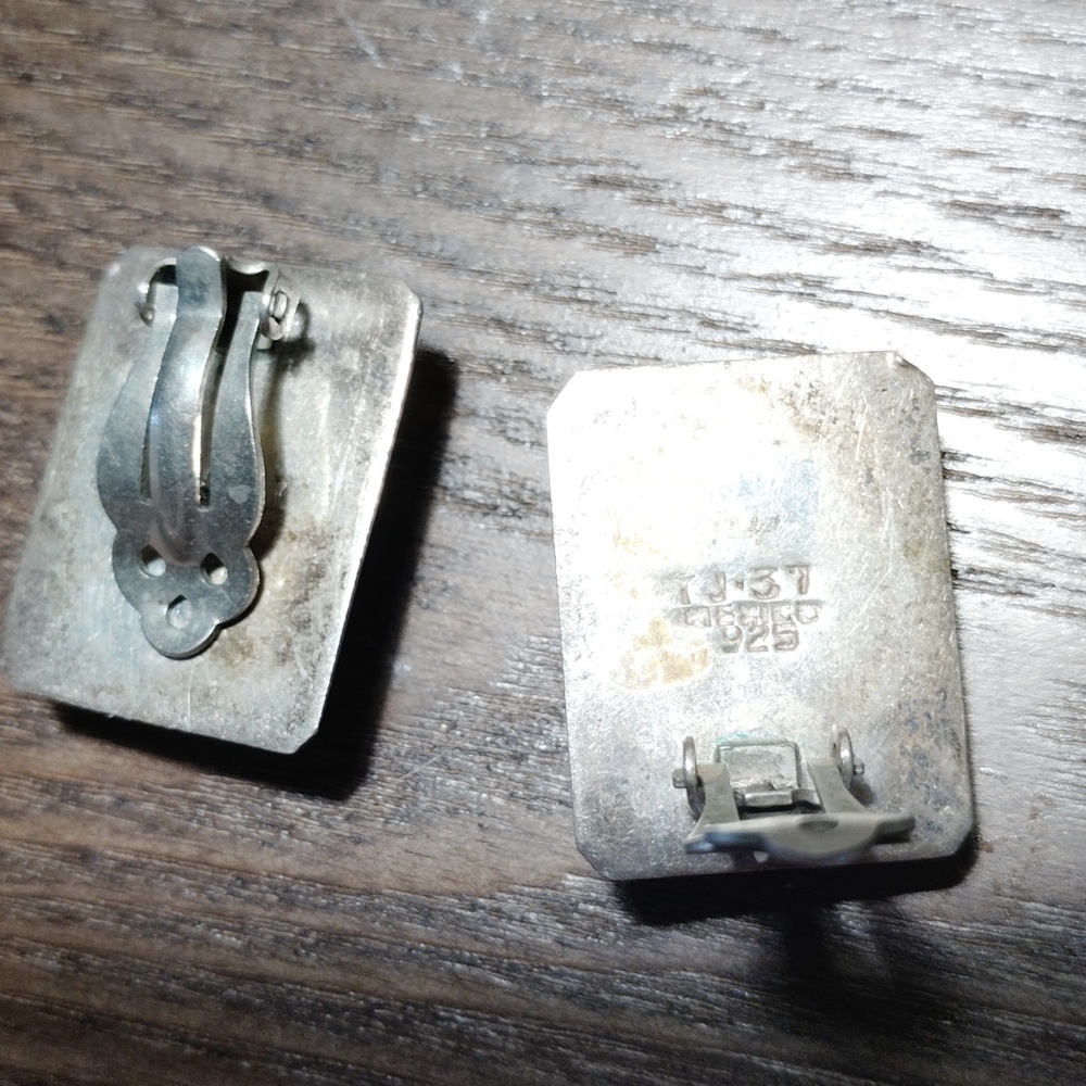 Red And Sterling Silver Rectangular Clip Earrings… - image 3